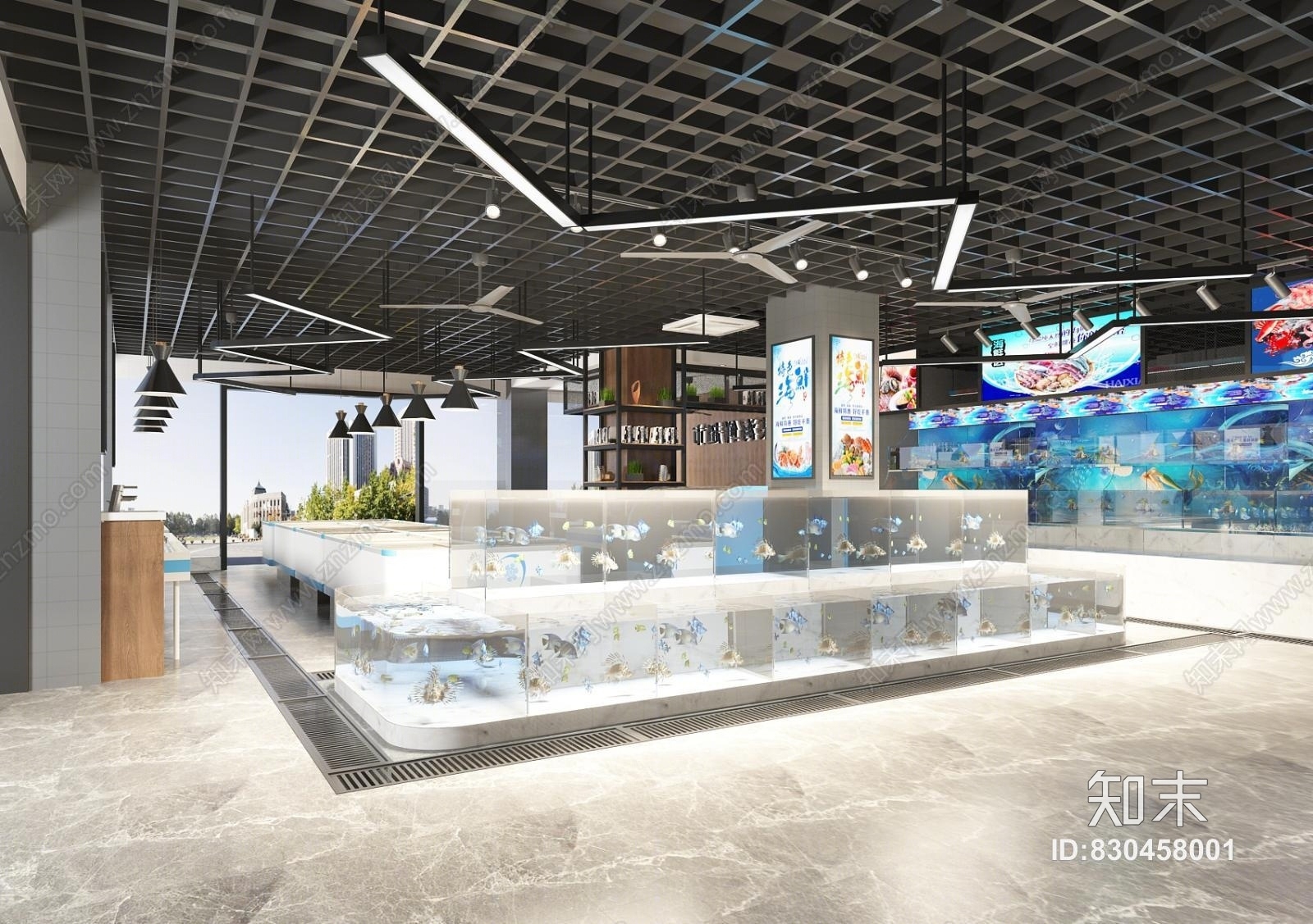 现代海鲜超市3d模型下载