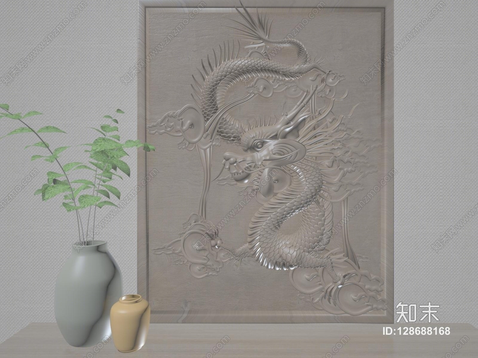 中式经典的龙雕花表现3D模型下载【ID:128688168】