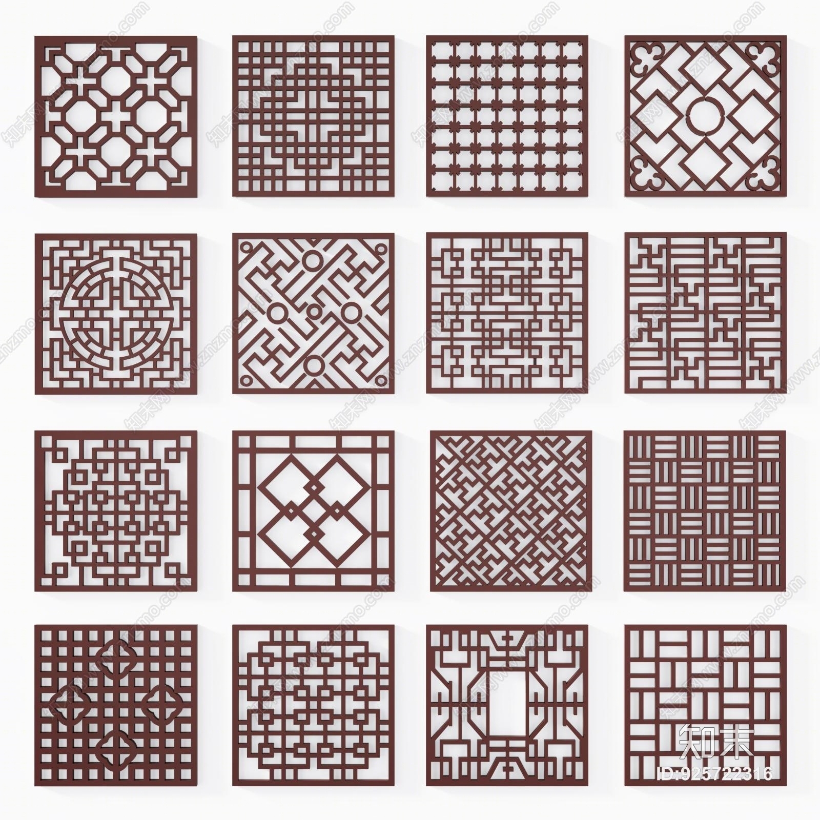 中式镀金雕花屏风镂空隔断通花3D模型下载【ID:925722316】