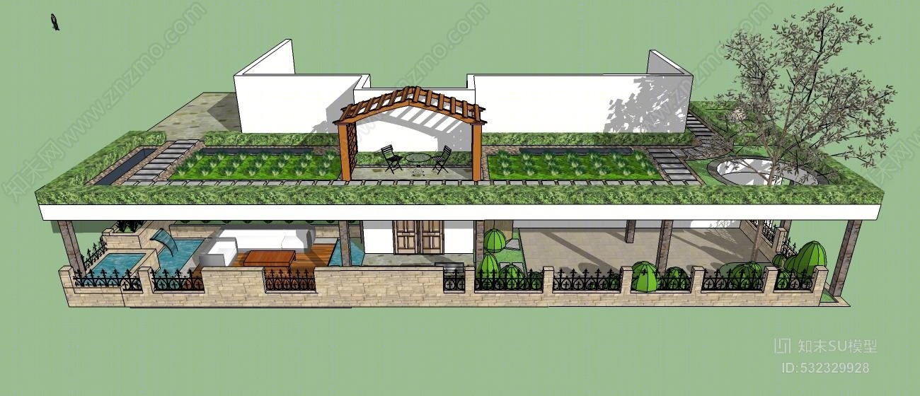 別墅庭院花園 精品景觀模型su模型 雙層別墅花園演出 城堡 鐘樓 建築