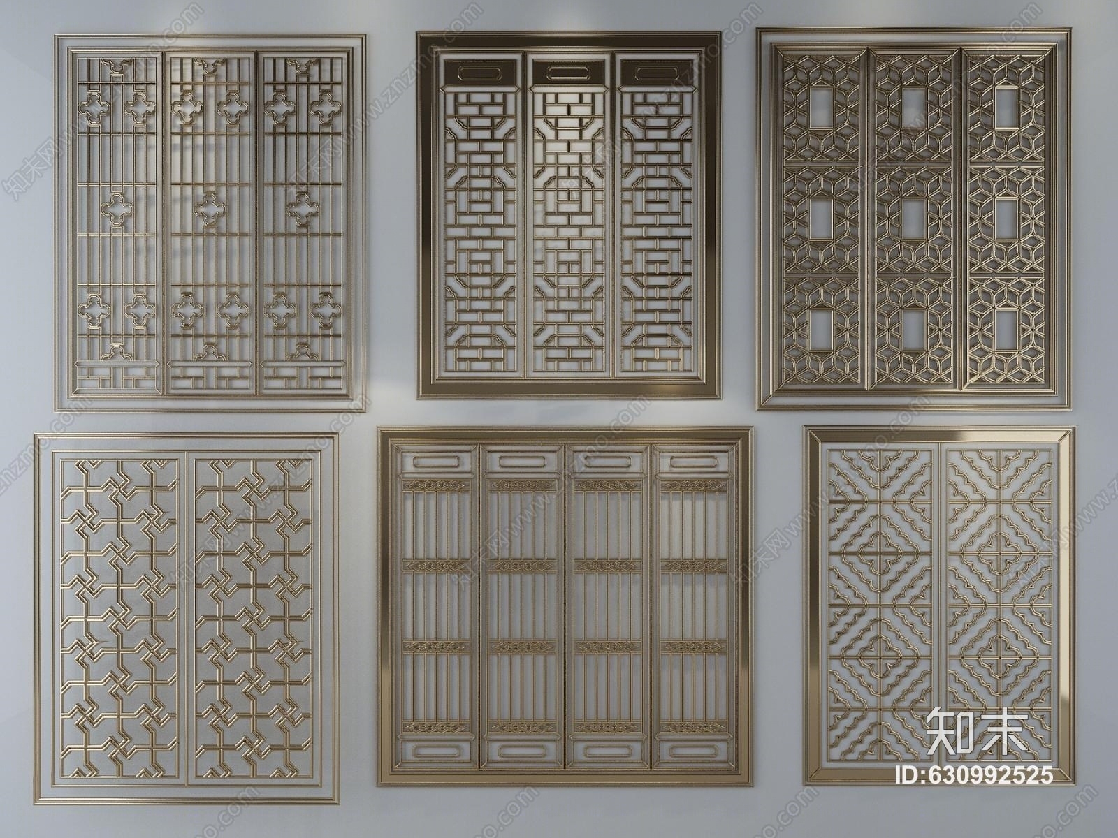 新中式中式雕花镂空屏风3D模型下载【ID:630992525】