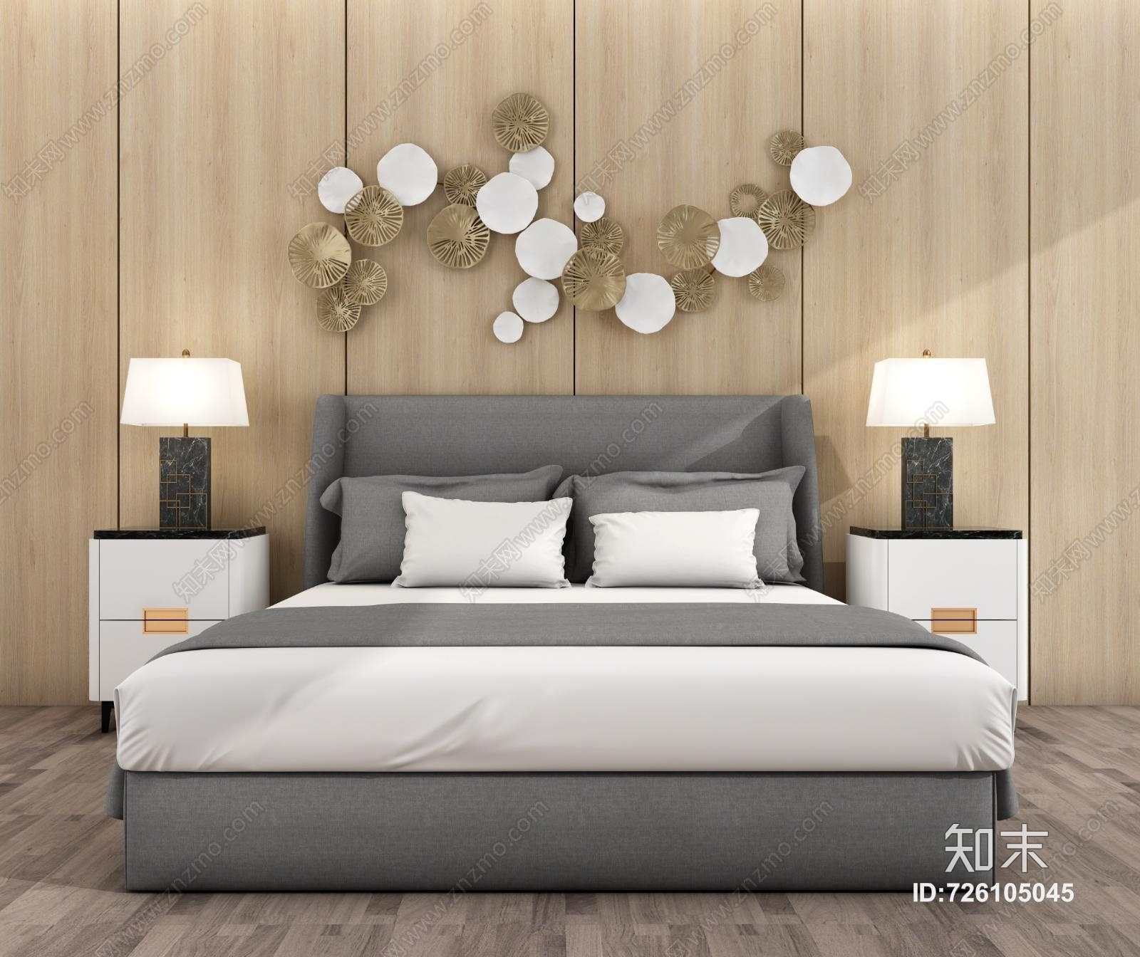 现代卧室双人床模型3D模型下载【ID:726105045】