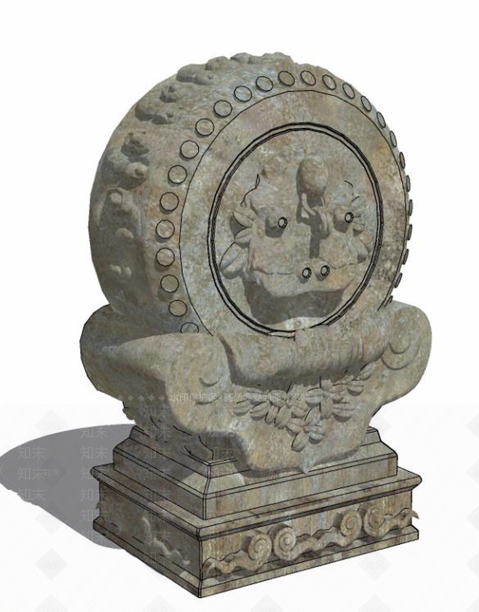 中式风格石鼓SU模型下载【ID:332303721】