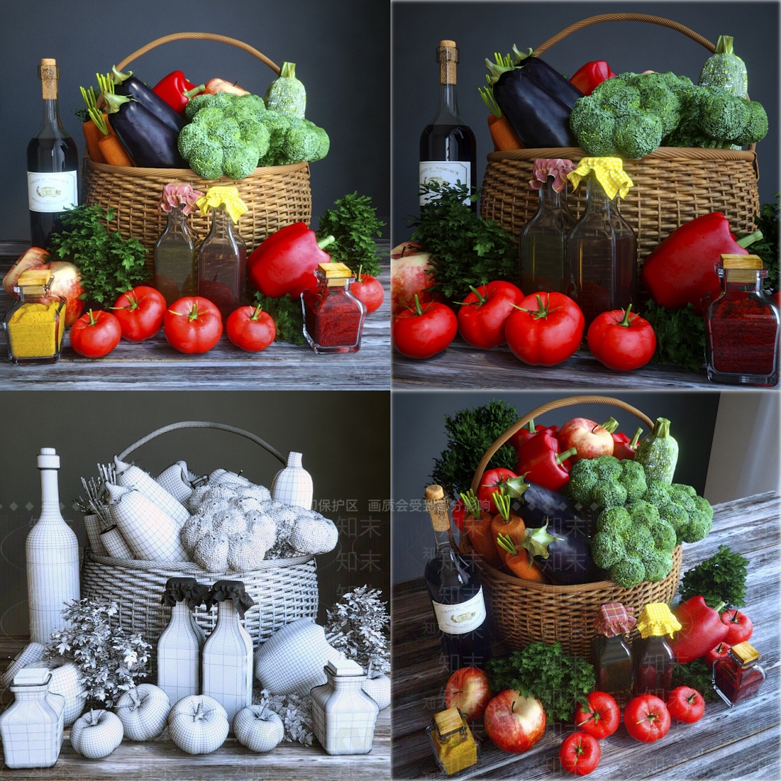 现代蔬菜篮子3D模型下载【ID:733338522】