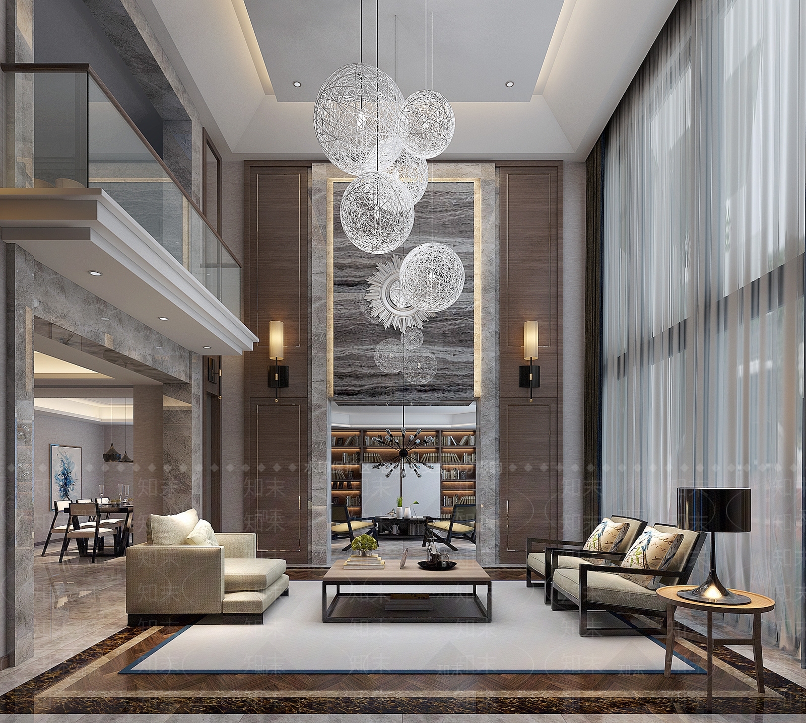 现代客厅沙发地毯茶几吊灯壁灯3D模型下载【ID:732733821】