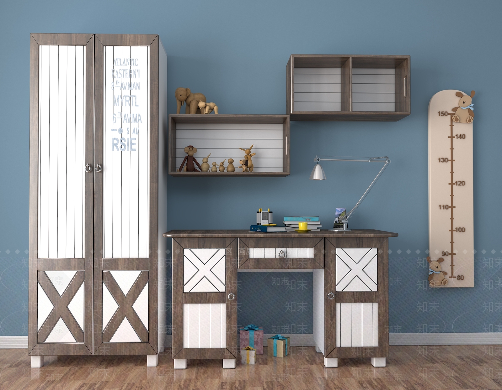 北欧衣柜儿童书桌玩具组合3D模型下载【ID:135297257】