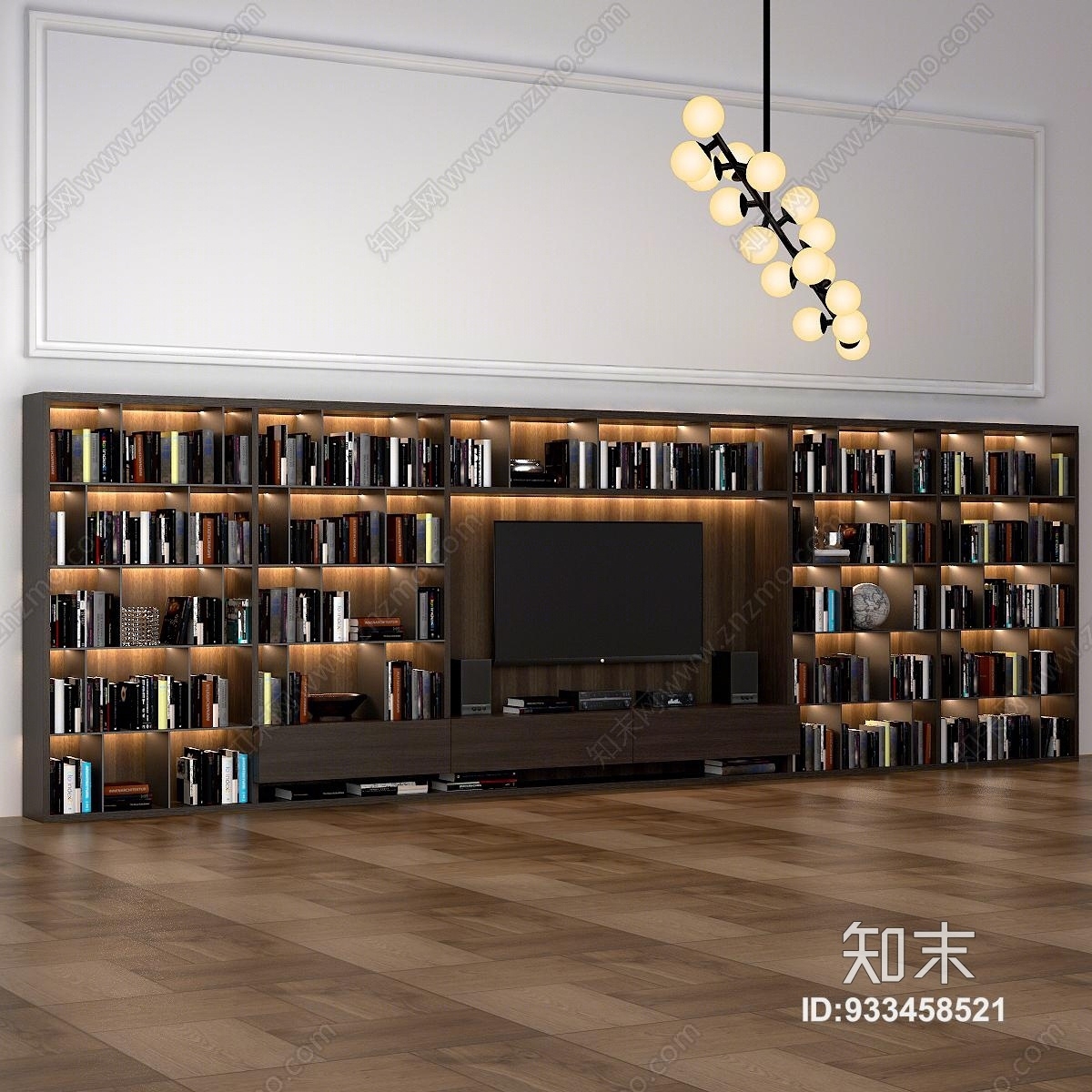 现代电视柜书柜3d模型下载【id:933458521】
