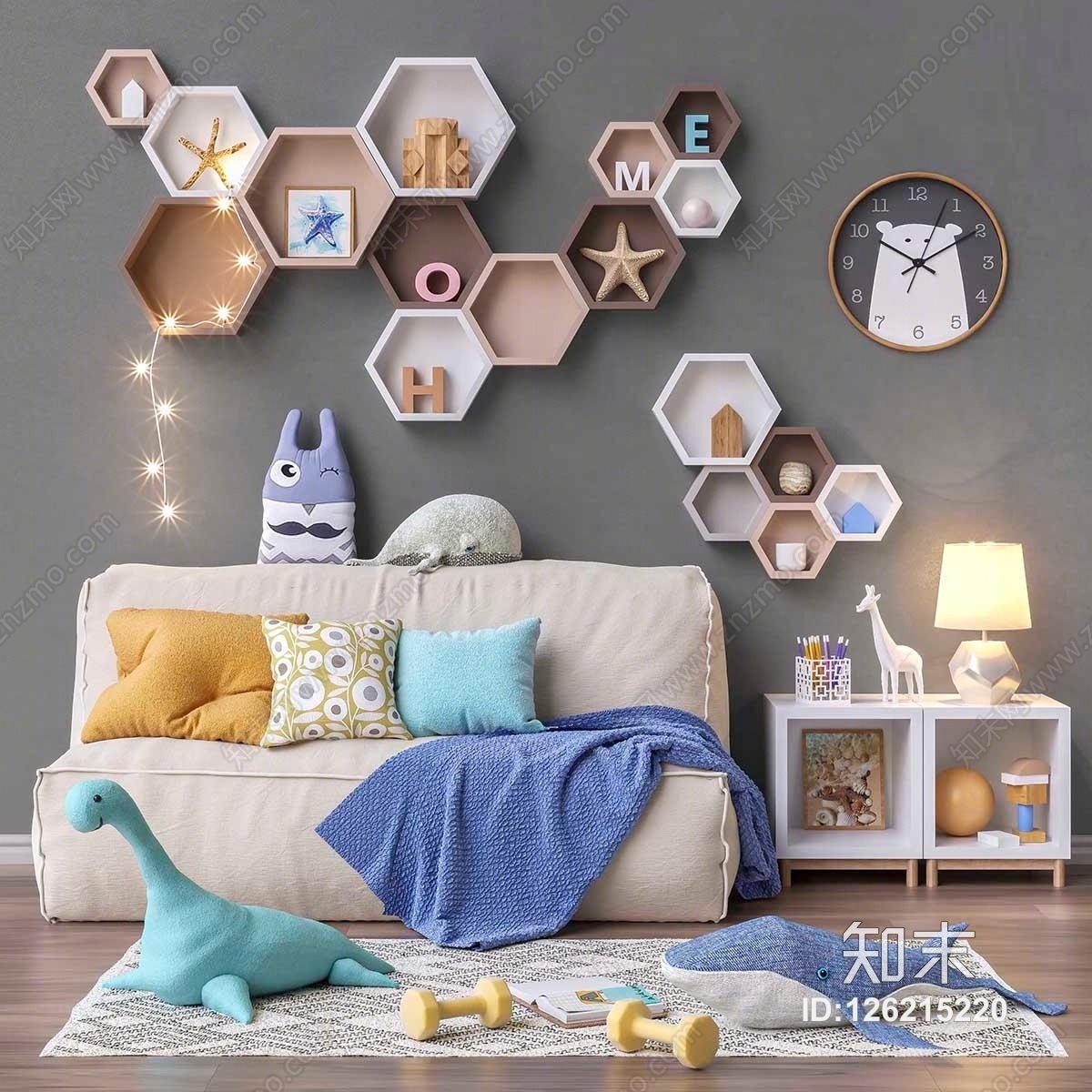 现代儿童家具饰品组合3D模型下载【ID:126215220】