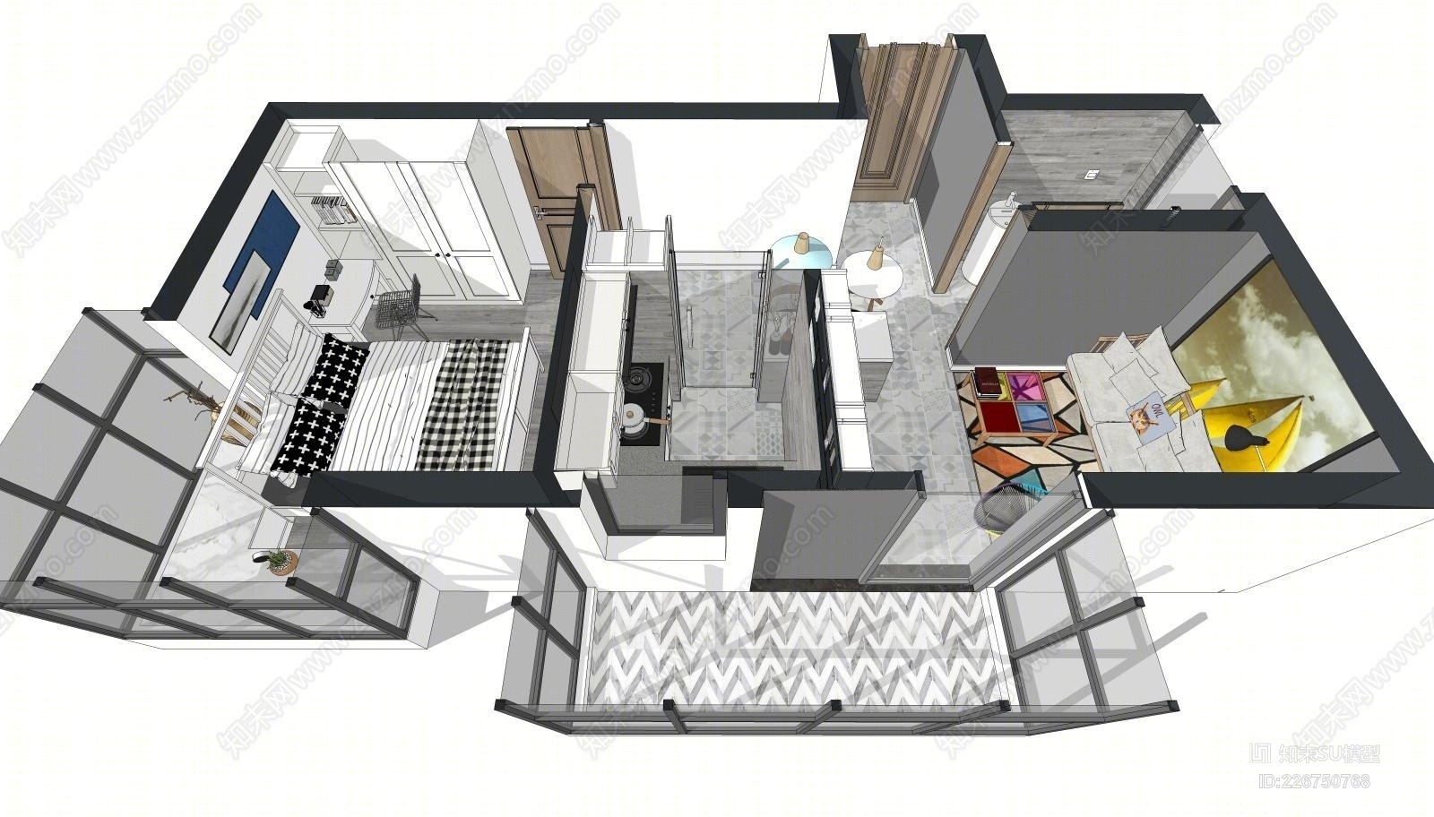 单身公寓SU模型下载【ID:226750768】