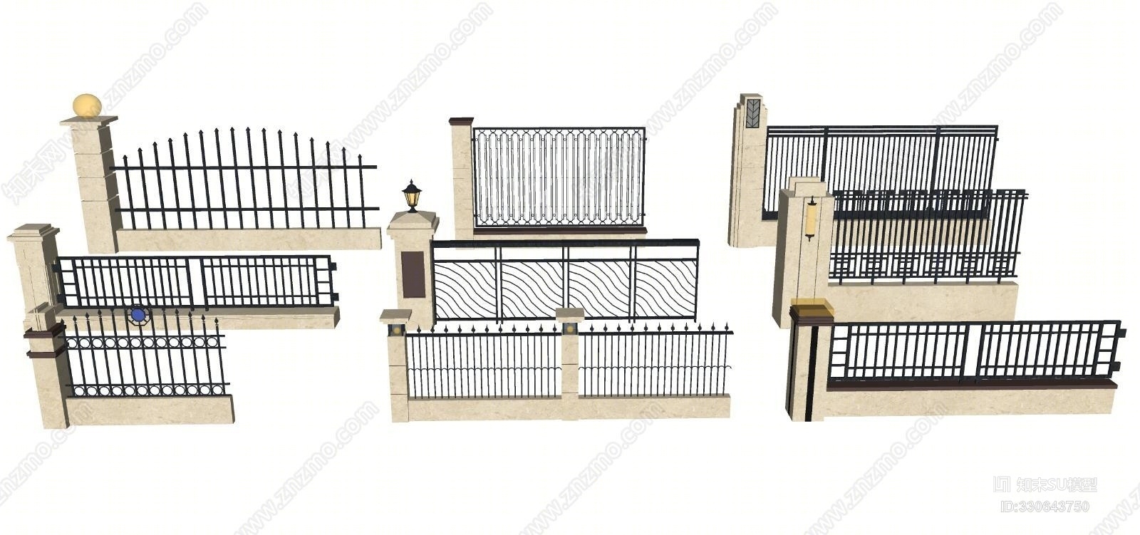 户外栏杆组合1打火机SU模型下载【ID:330643750】