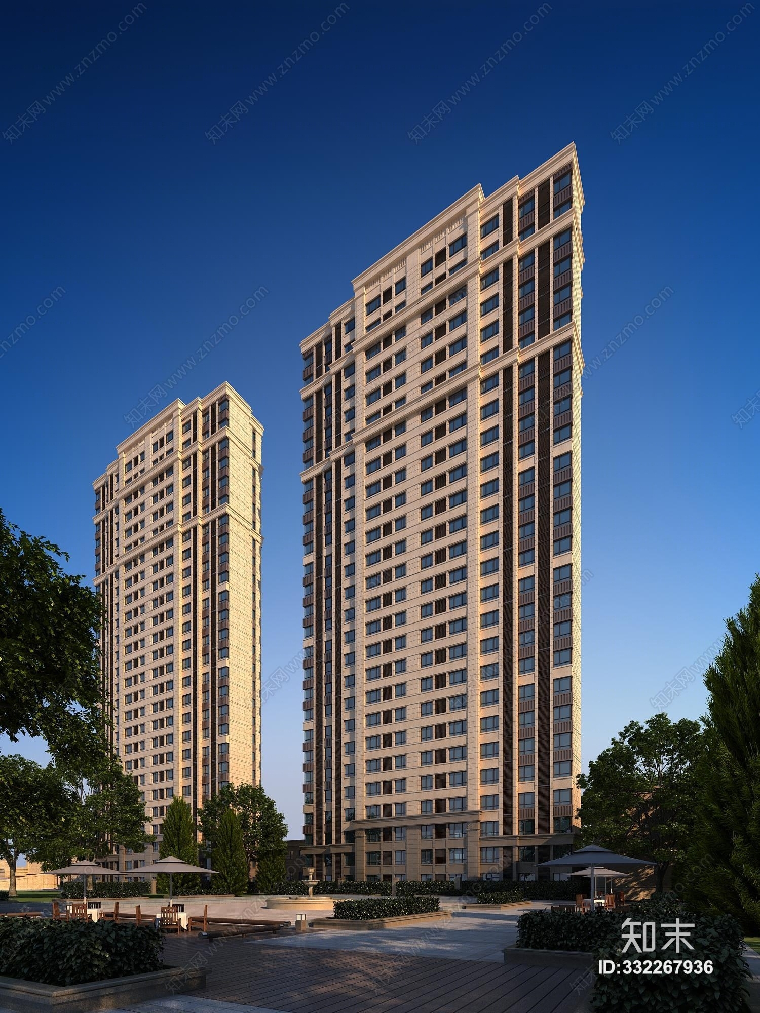 欧式古典高层住宅小区3d模型下载