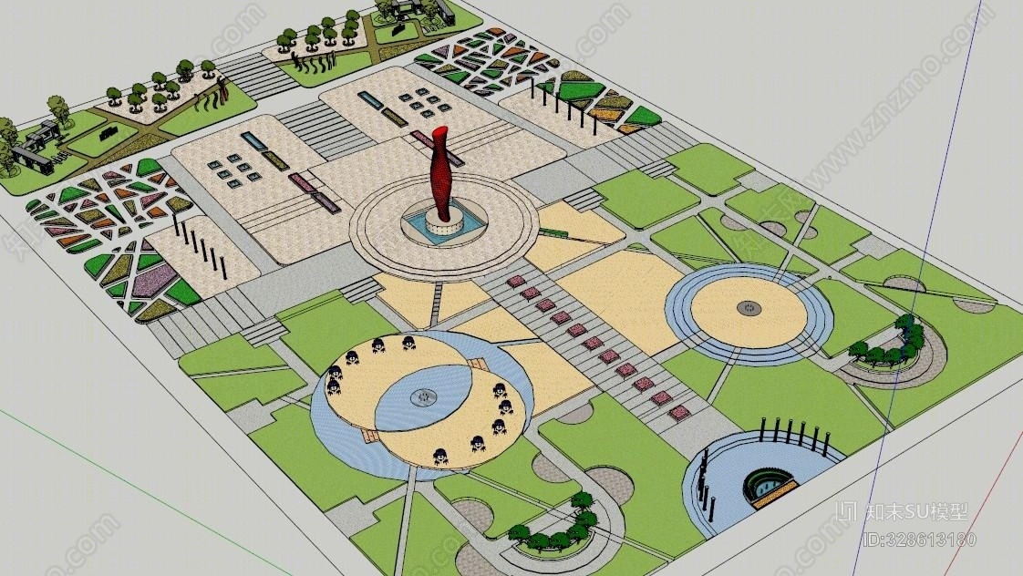 景观规划广场公园设计绿化现代艺术会所信封SU模型下载【ID:328613180】