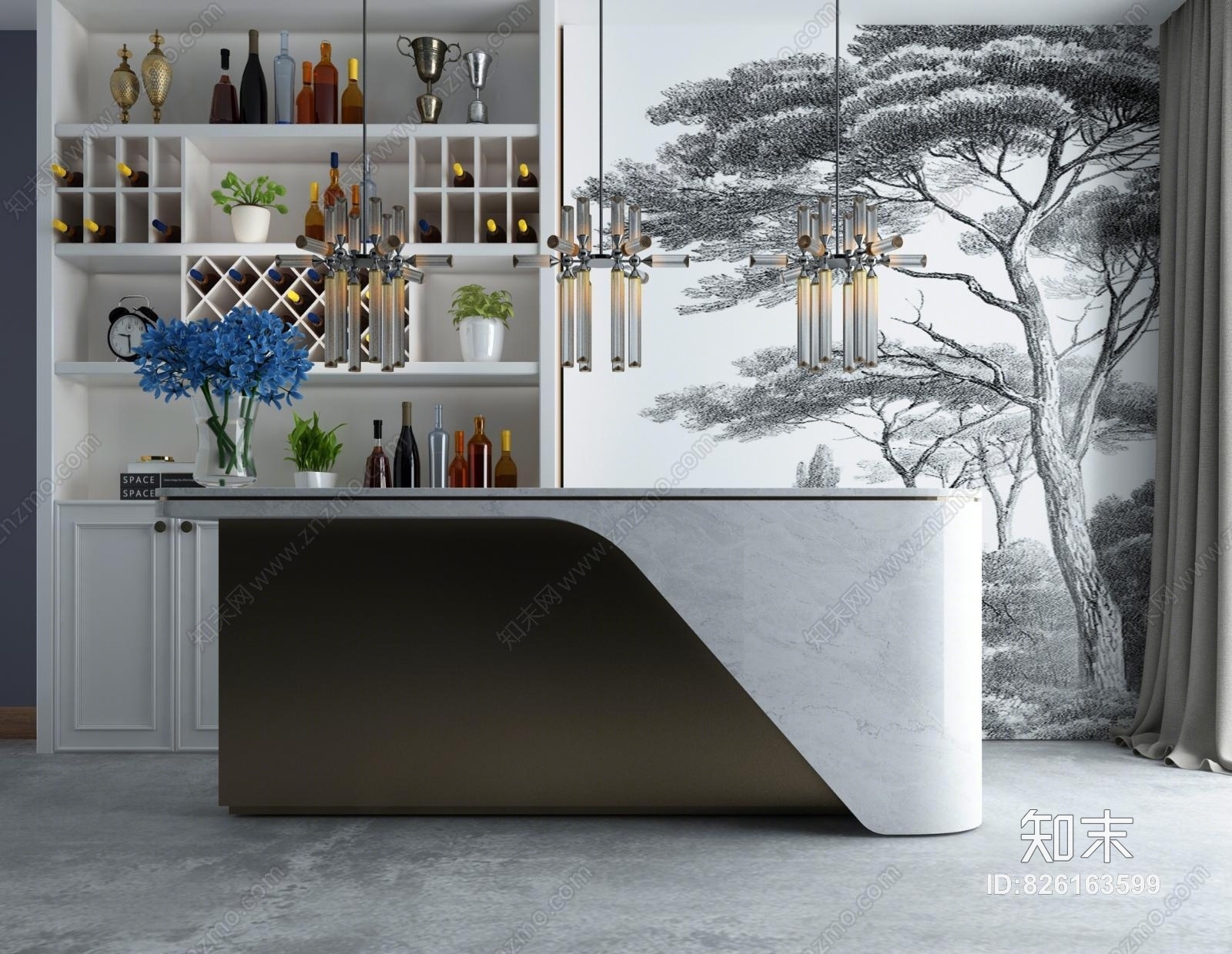 简欧现代餐厅装饰酒柜吧台3D模型下载【ID:826163599】