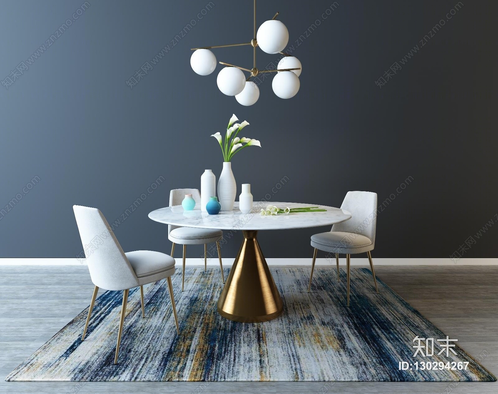 北欧圆形餐桌椅组合3D模型下载【ID:130294267】