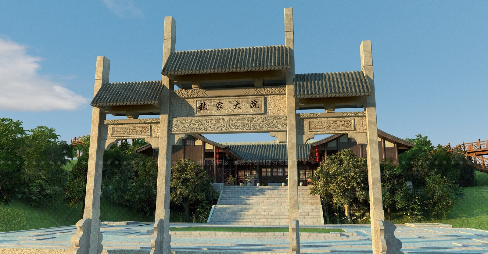 古建筑牌坊3D模型下载【ID:233575845】