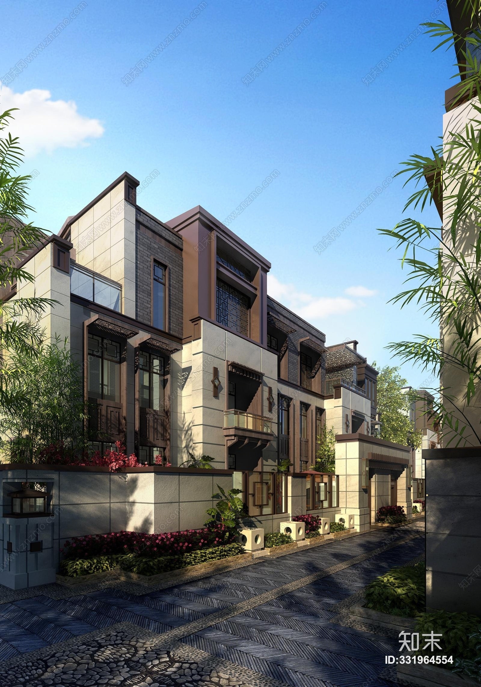 现代别墅树户外灯花草3D模型下载【ID:331964554】