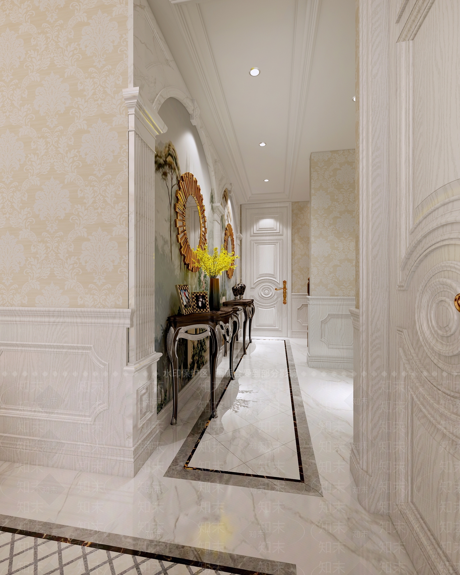 简欧楼梯间过道3D模型下载【ID:234799852】