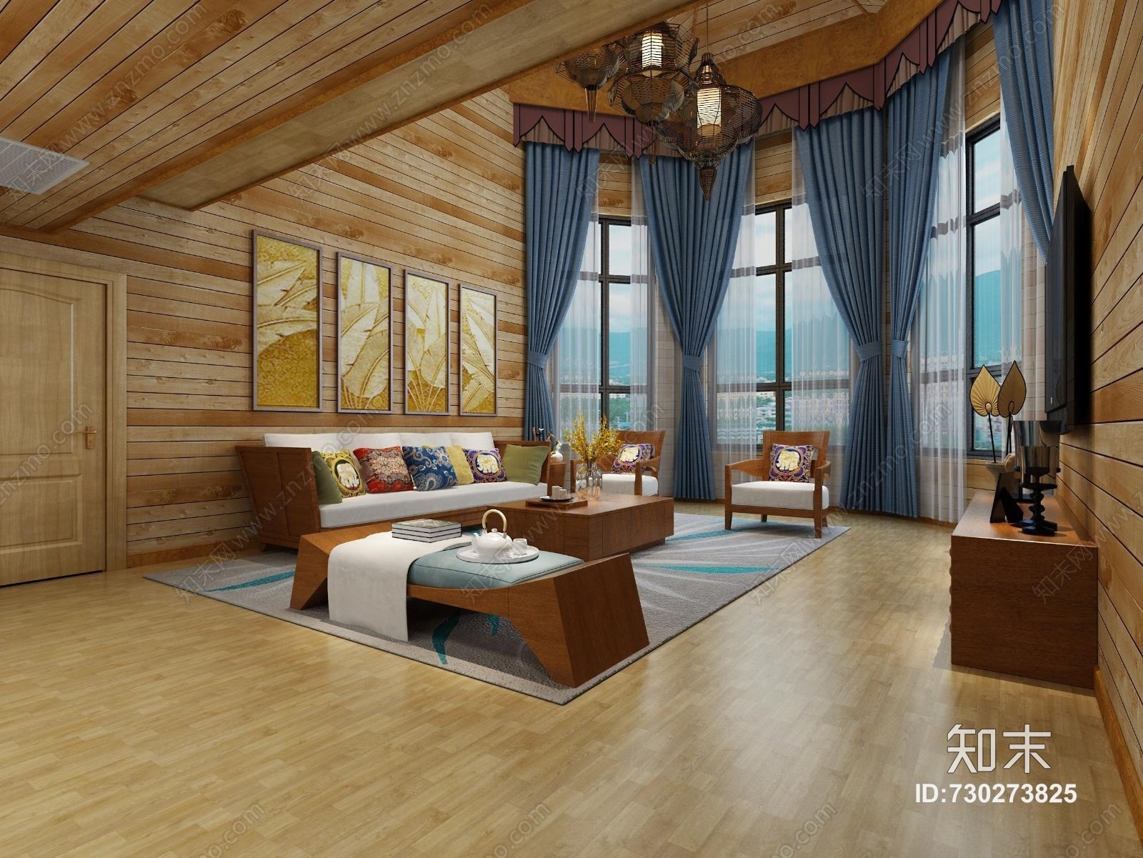 东南亚民宿酒店客房标间3D模型下载【ID:730273825】