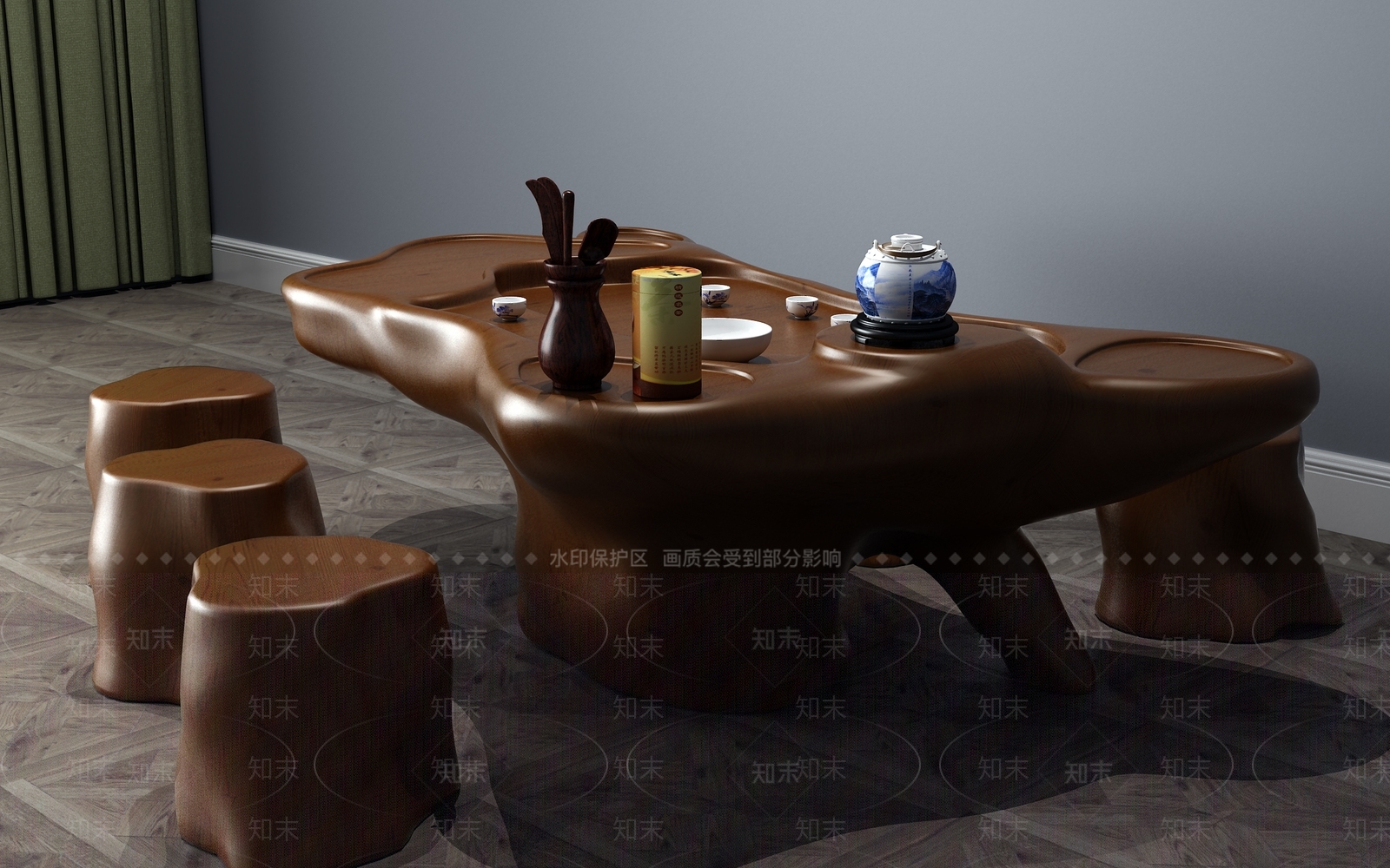 中式根雕茶海3D模型下载【ID:133540766】