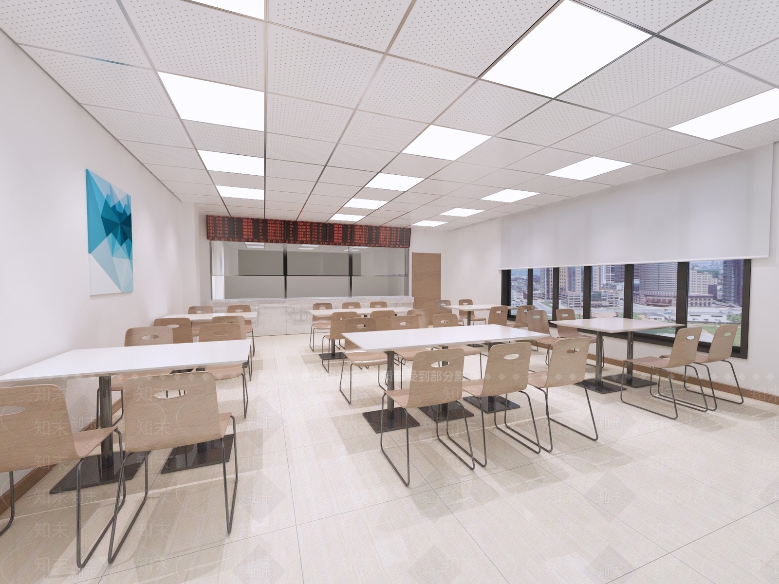 现代公司饭堂食堂饭桌窗口显示屏3D模型下载【ID:632224588】