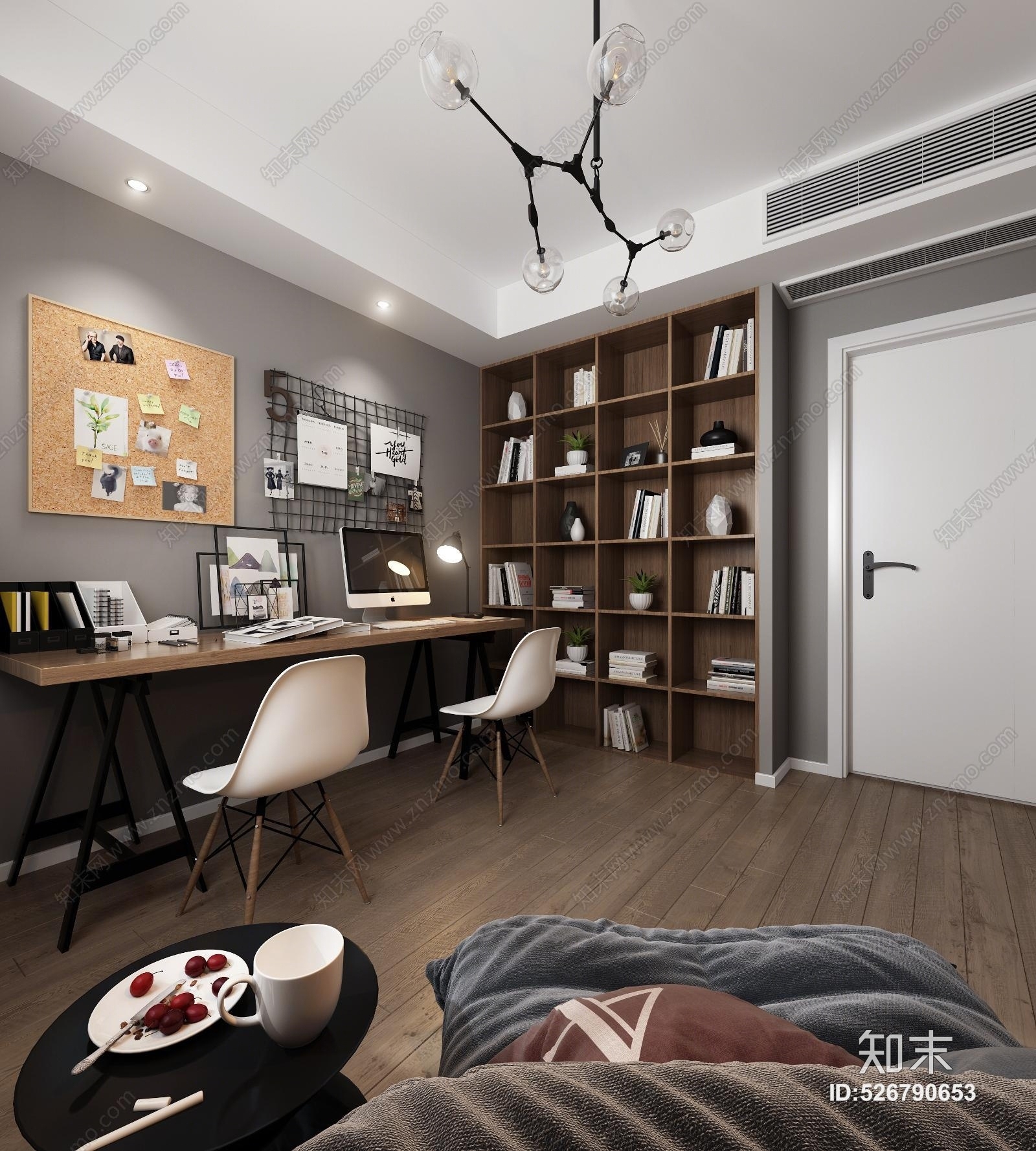 现代书房椅子书桌组合3D模型下载【ID:526790653】