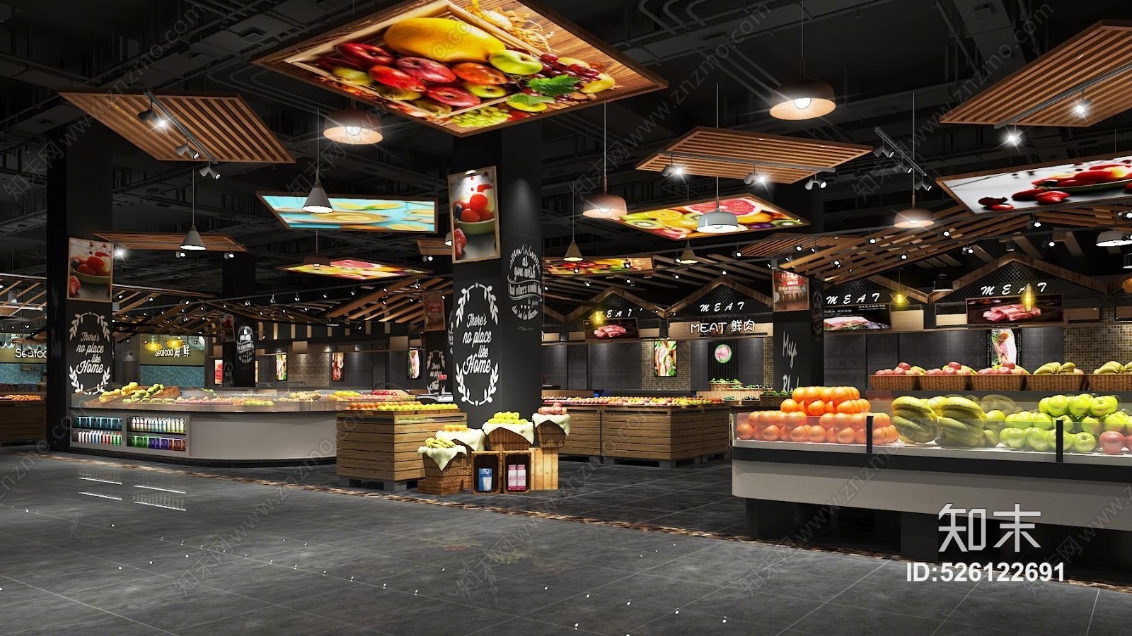 工业风超市蔬果区3D模型下载【ID:526122691】