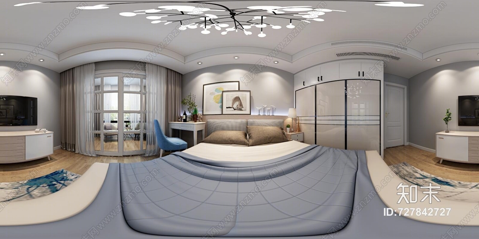 现代主卧卧室全景3D模型下载【ID:727842727】