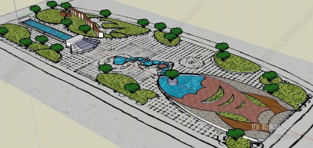 景观规划广场公园设计绿化现代艺术会所室外SU模型下载【ID:328615105】