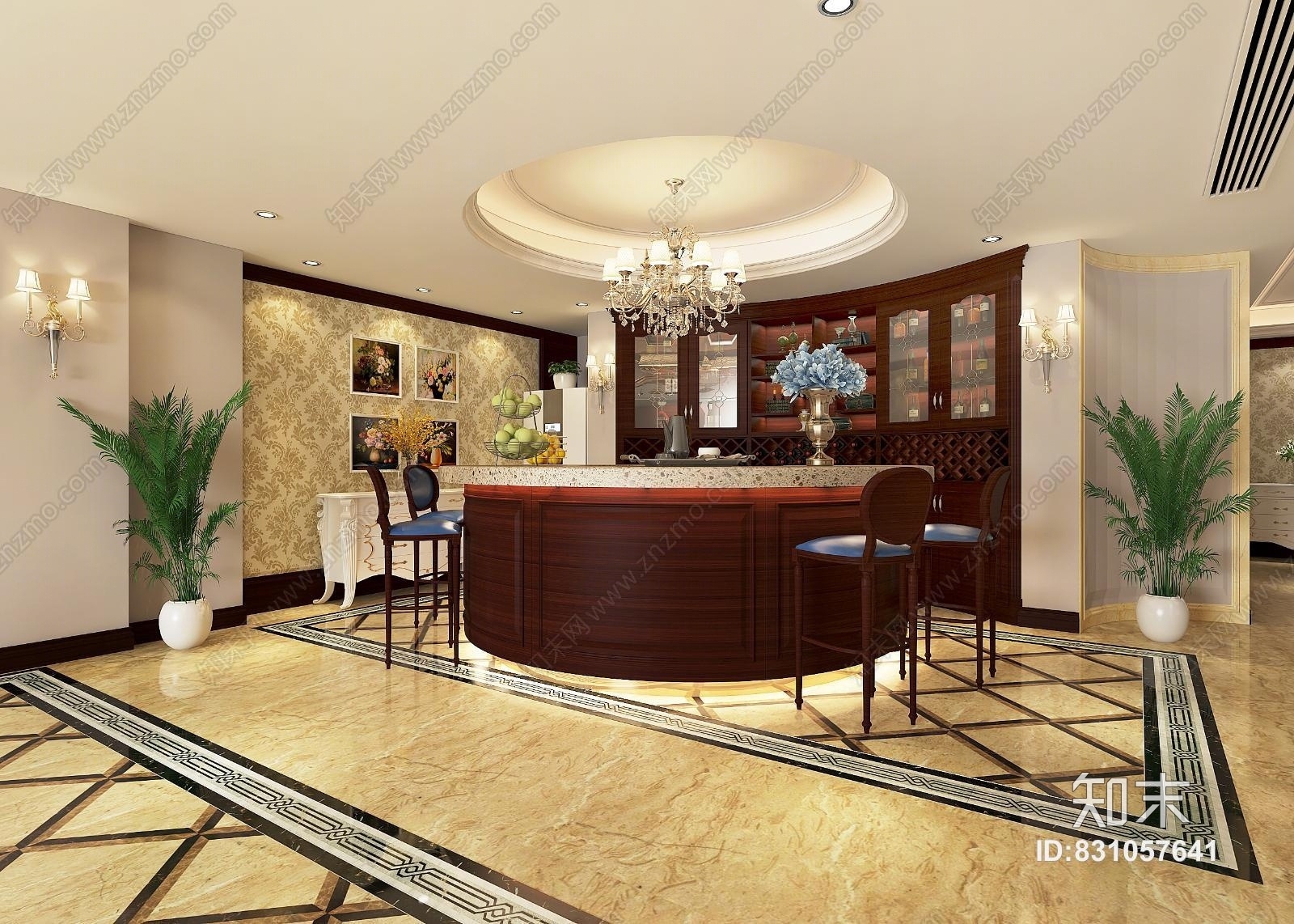 欧式吧台酒柜模型3D模型下载【ID:831057641】