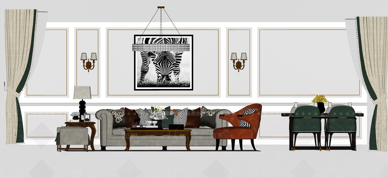 欧式沙发餐桌SU模型下载【ID:434429176】