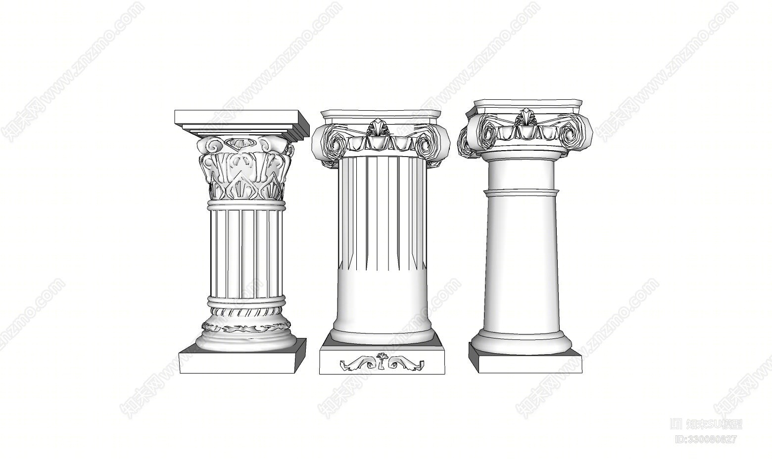 草图大师欧式柱头构件SU模型下载【ID:330080827】