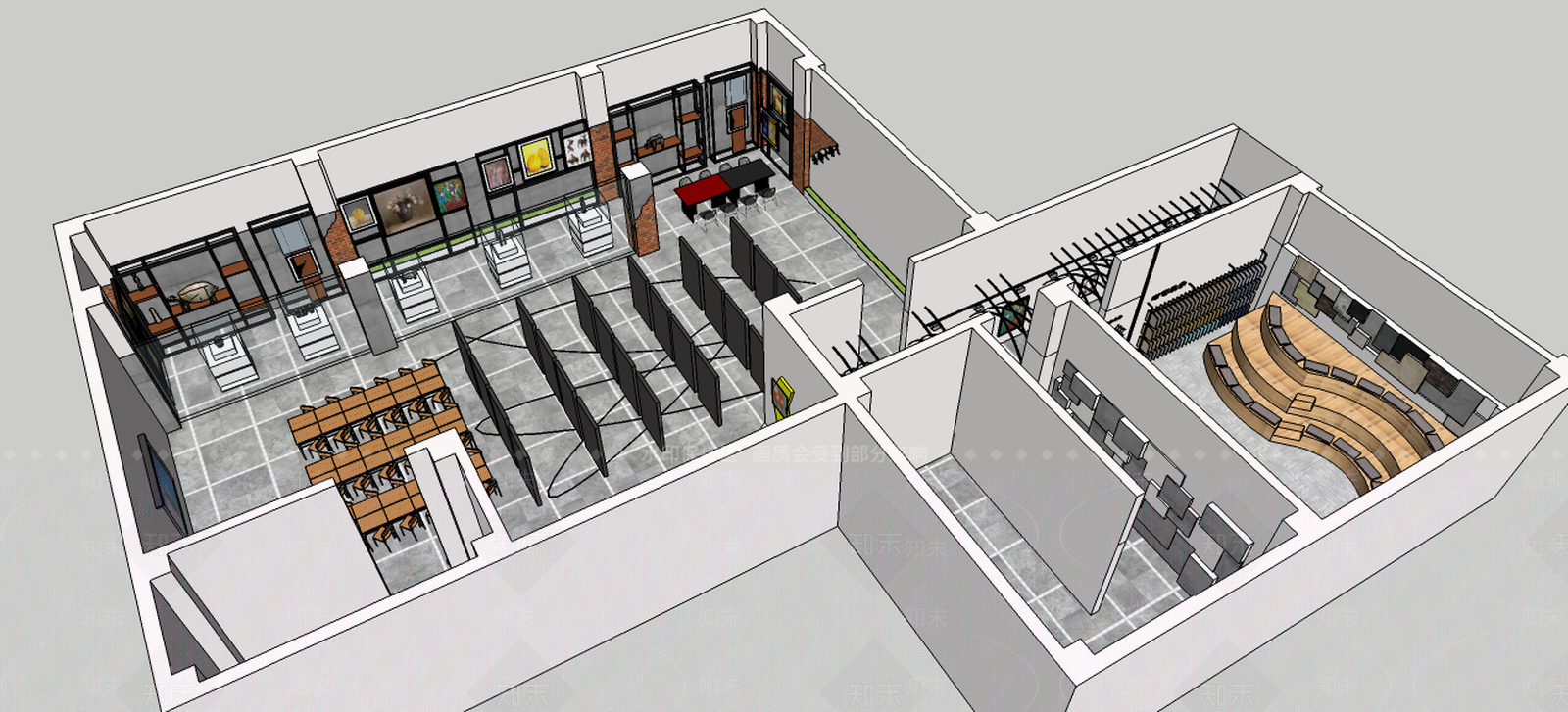 工业风格室内设计教学展示教室SU模型下载【ID:534334307】