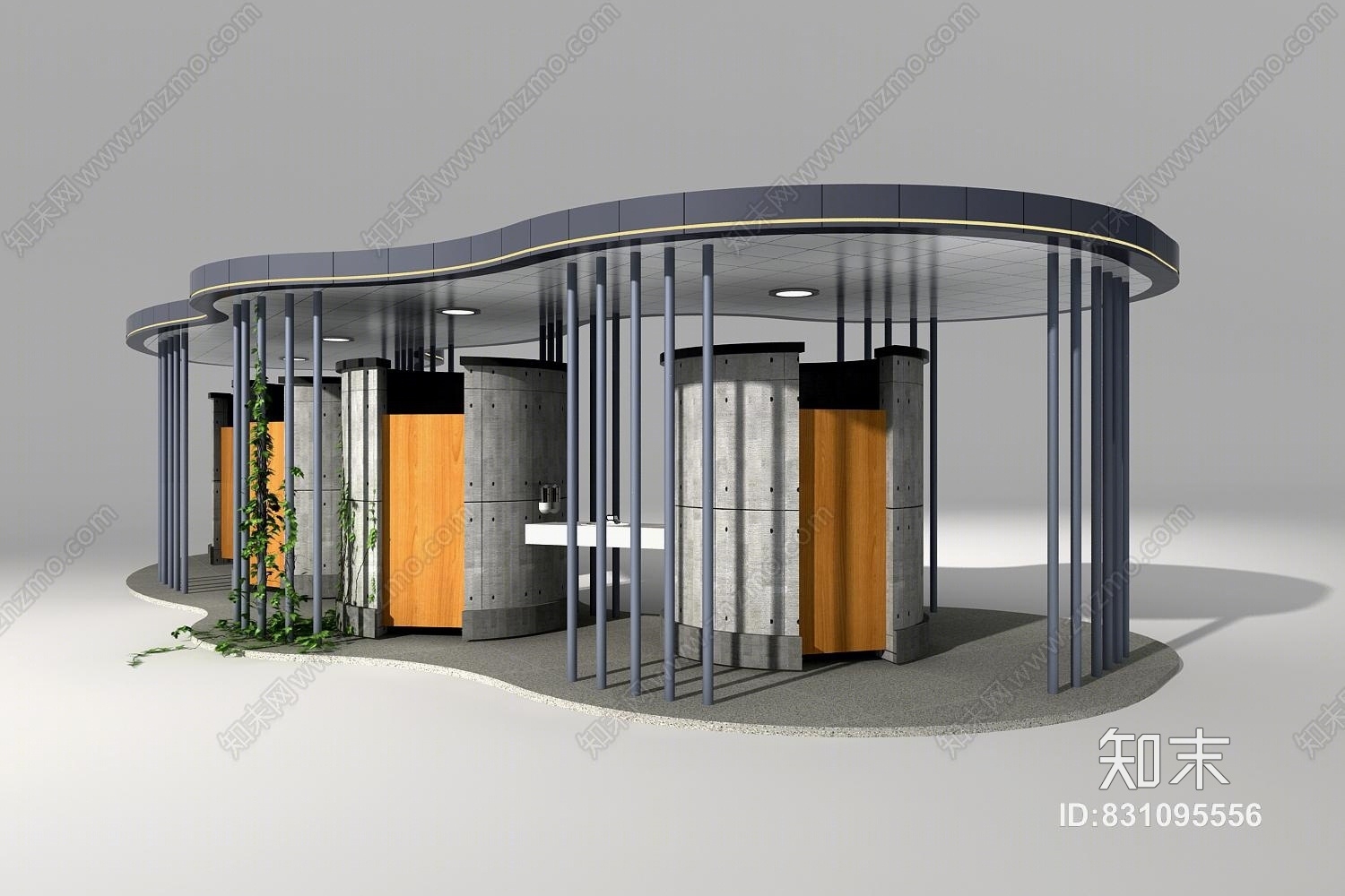 现代户外公共厕所卫生间3D模型下载【ID:831095556】