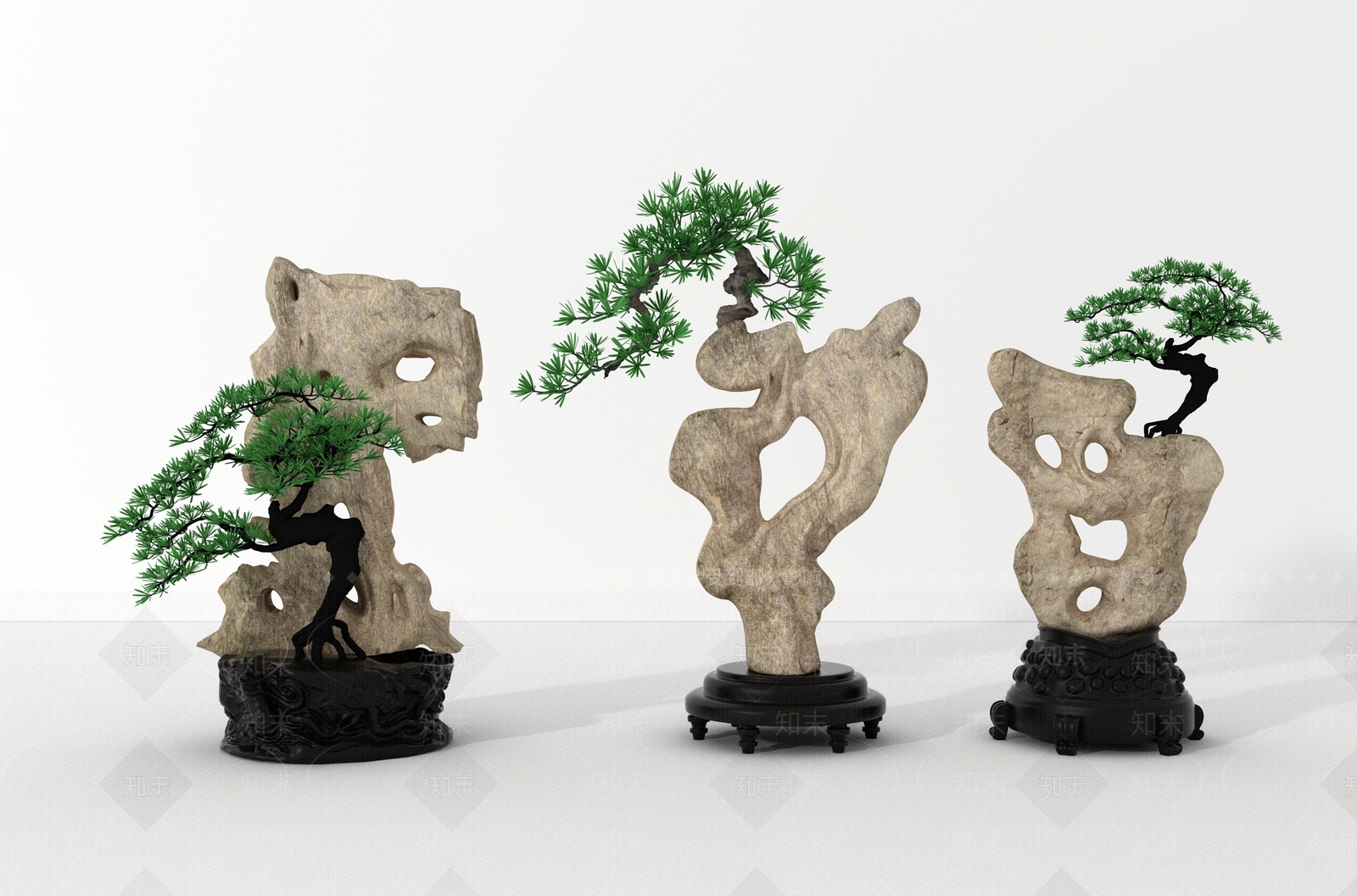 新中式假山松树盆景3D模型下载【ID:634027542】