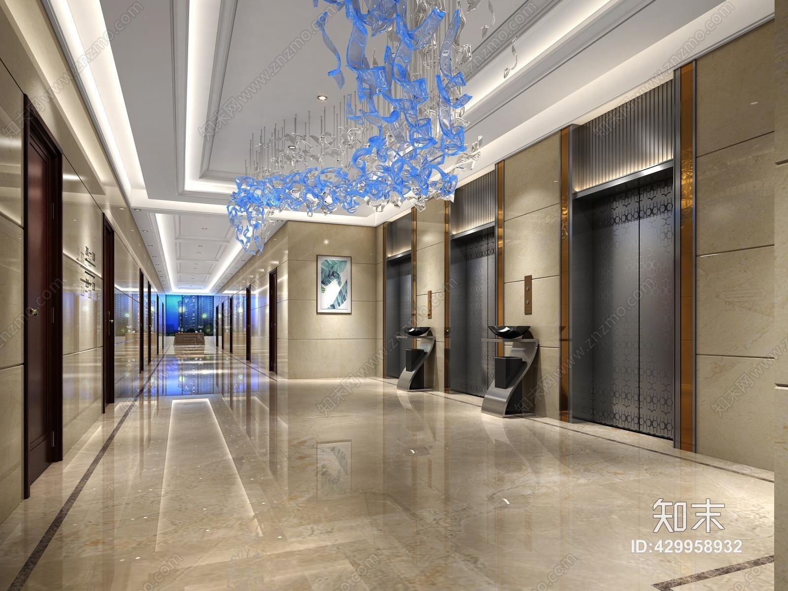 现代电梯间走廊过道3D模型下载【ID:429958932】