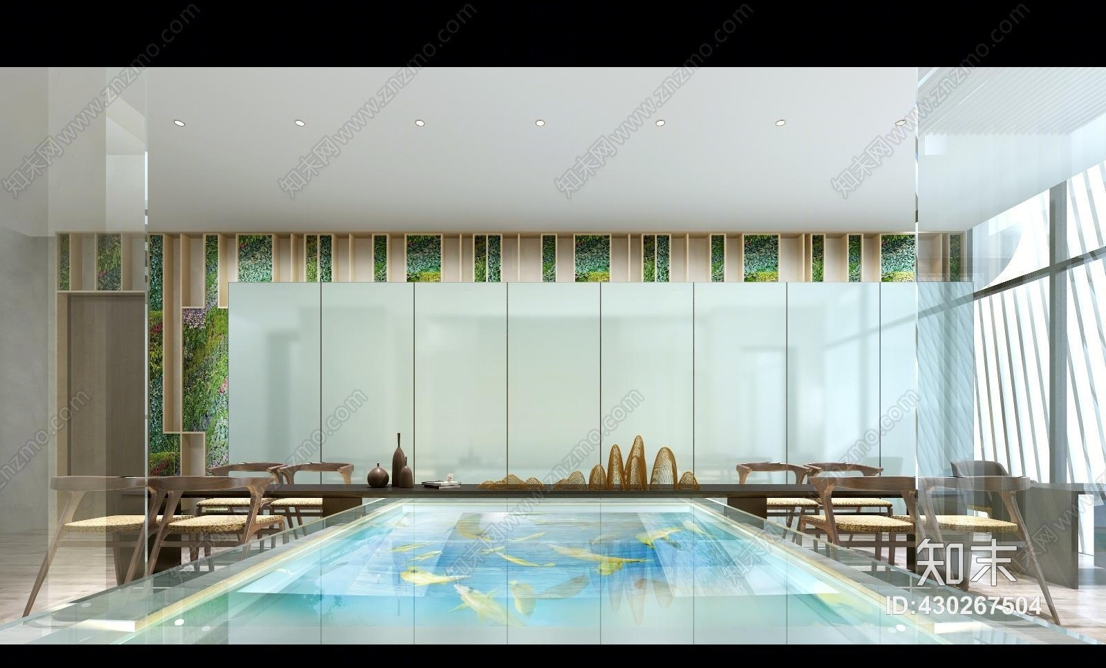 新中式酒店茶室绿植架子茶桌椅子3D模型下载【ID:430267504】