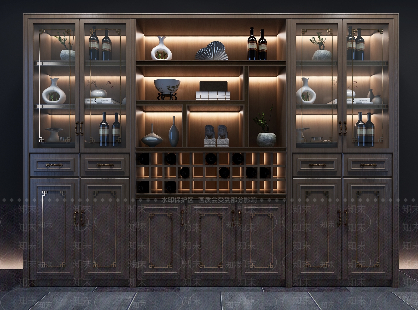 新中式酒柜模型3D模型下载【ID:934188096】