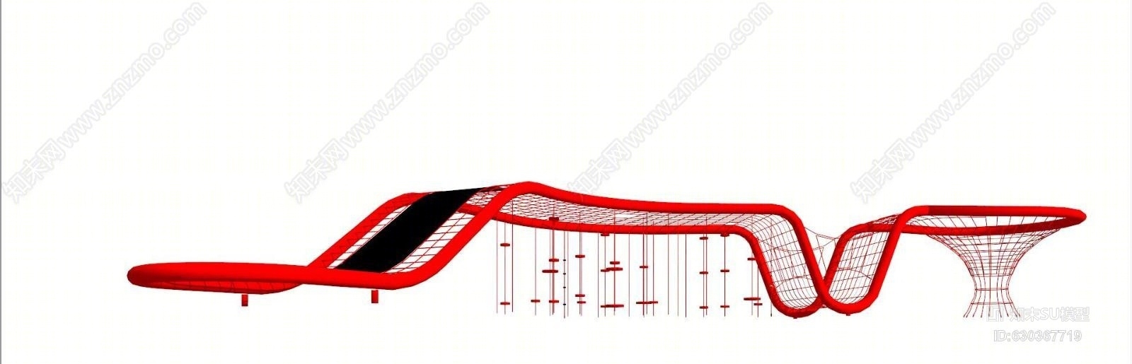 儿童乐园游乐设施蹦床连廊SU模型下载【ID:630367719】