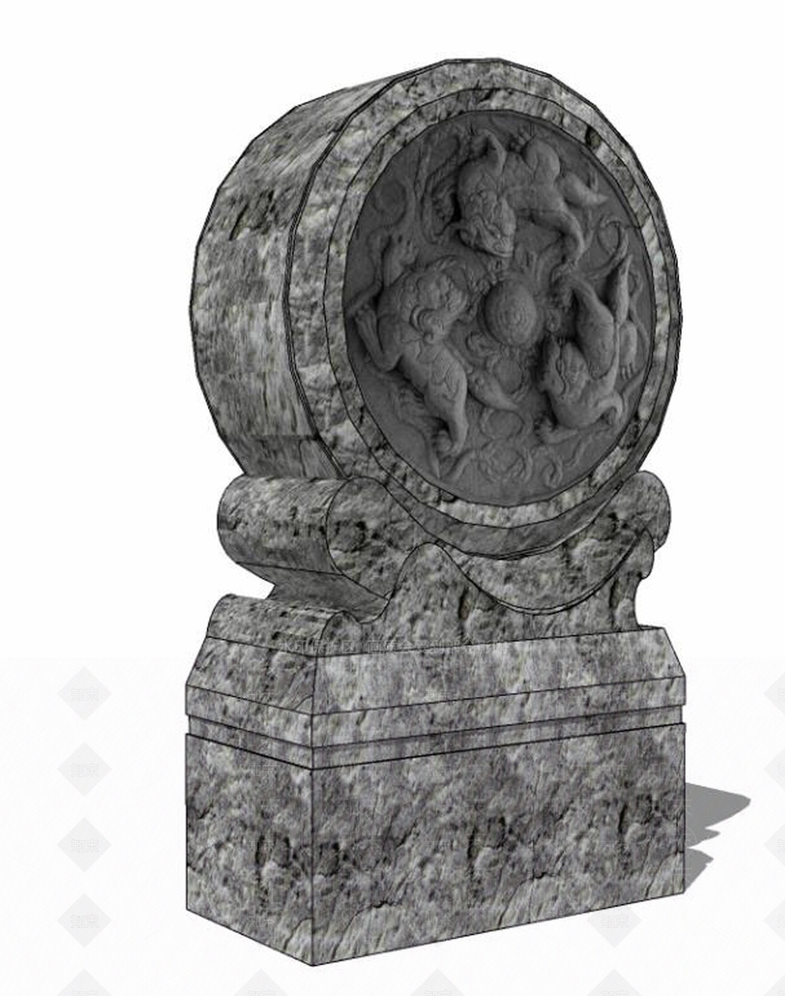中式风格石鼓SU模型下载【ID:332303731】