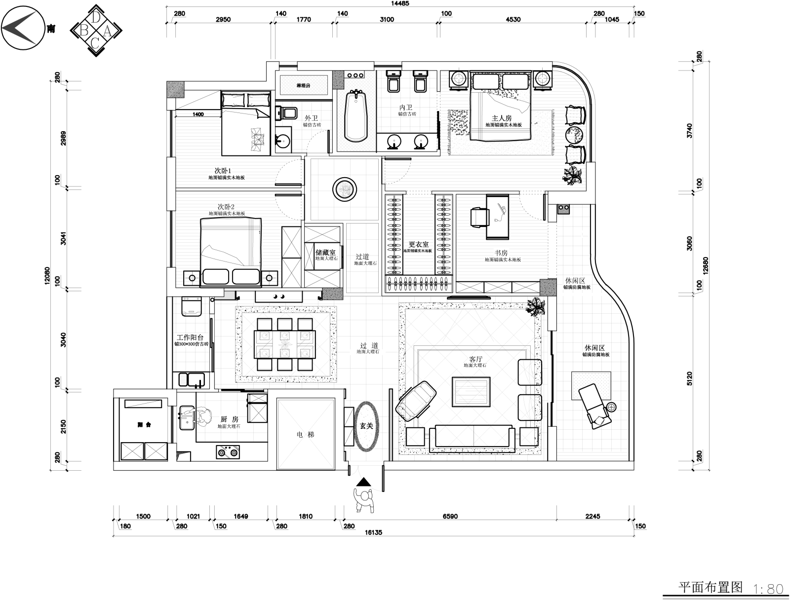 现代简约家装样板间施工图+效果图cad施工图下载【ID:533092769】