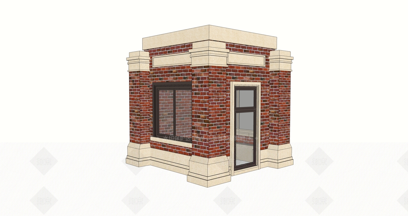 褐石风格门卫室SU模型下载【ID:933887174】