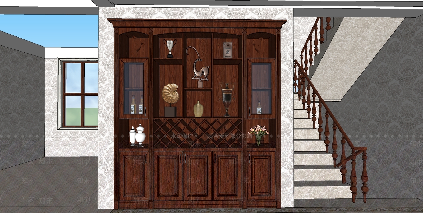 餐厅欧式酒柜室外SU模型下载【ID:332454136】