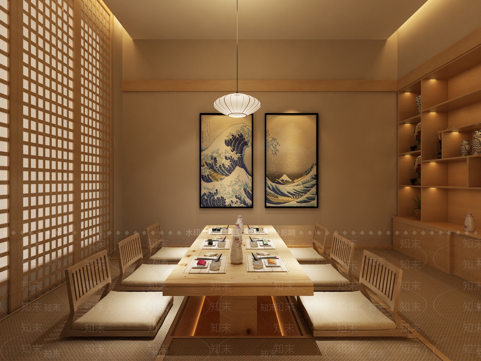 日式料理餐厅榻榻米包间3D模型下载【ID:333785043】