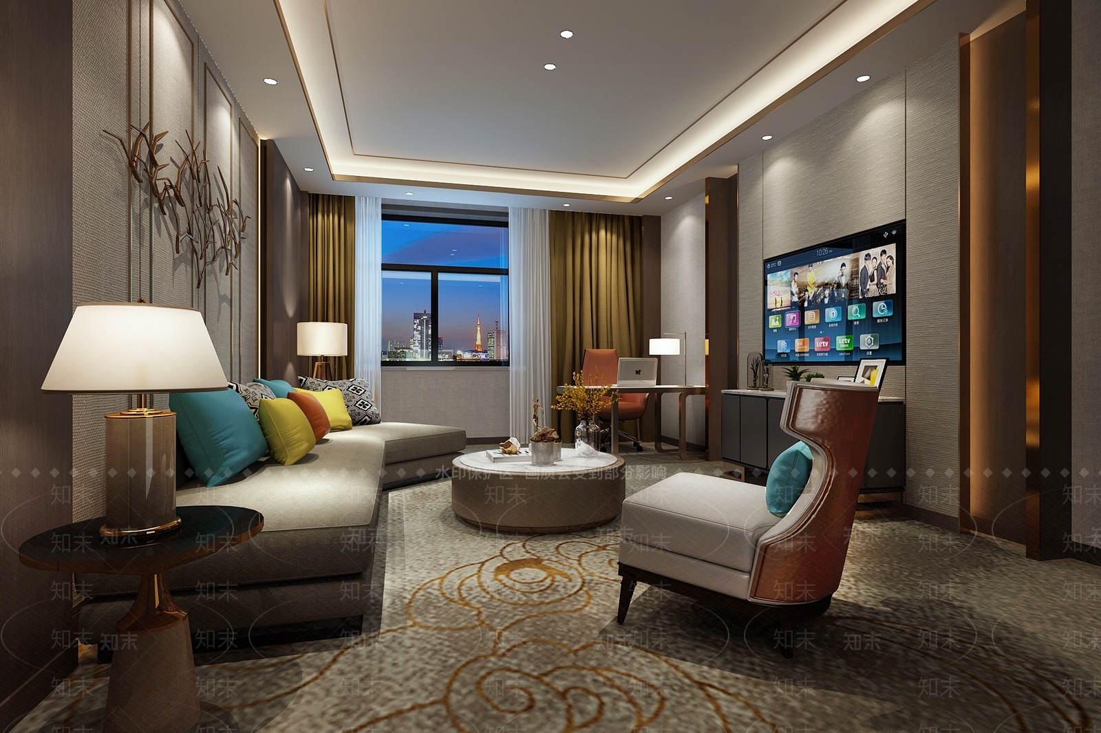 新中式酒店套间客厅3D模型下载【ID:435069687】