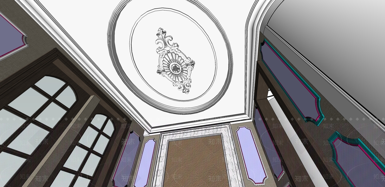 欧式吊顶雕花SU模型下载【ID:432551839】