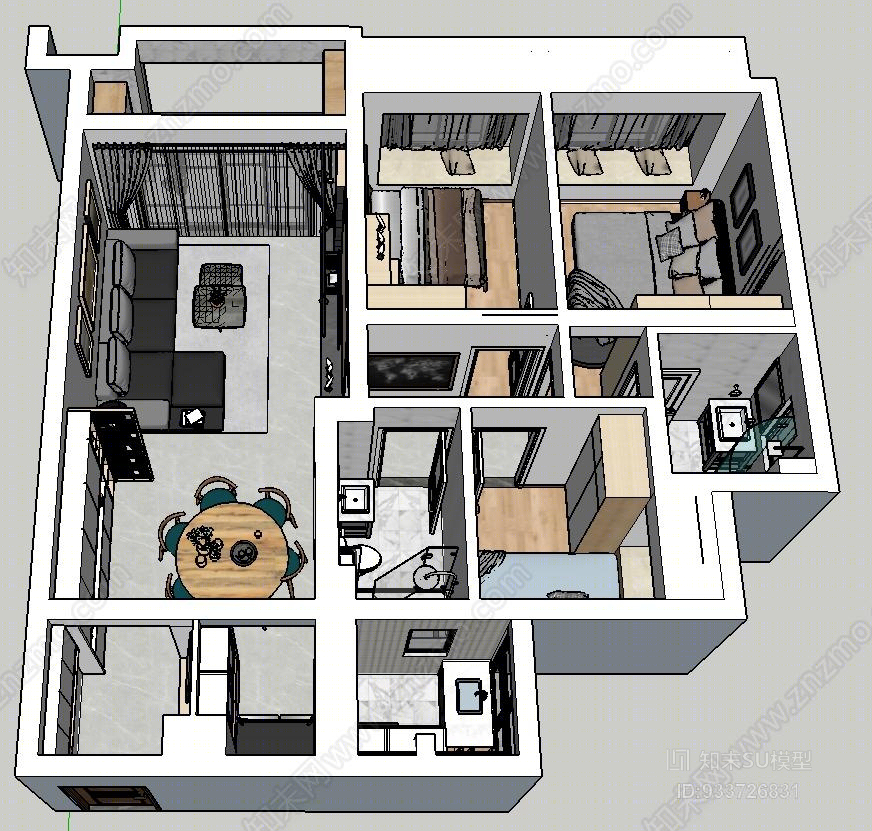 现代室内家具SU模型下载【ID:933726831】