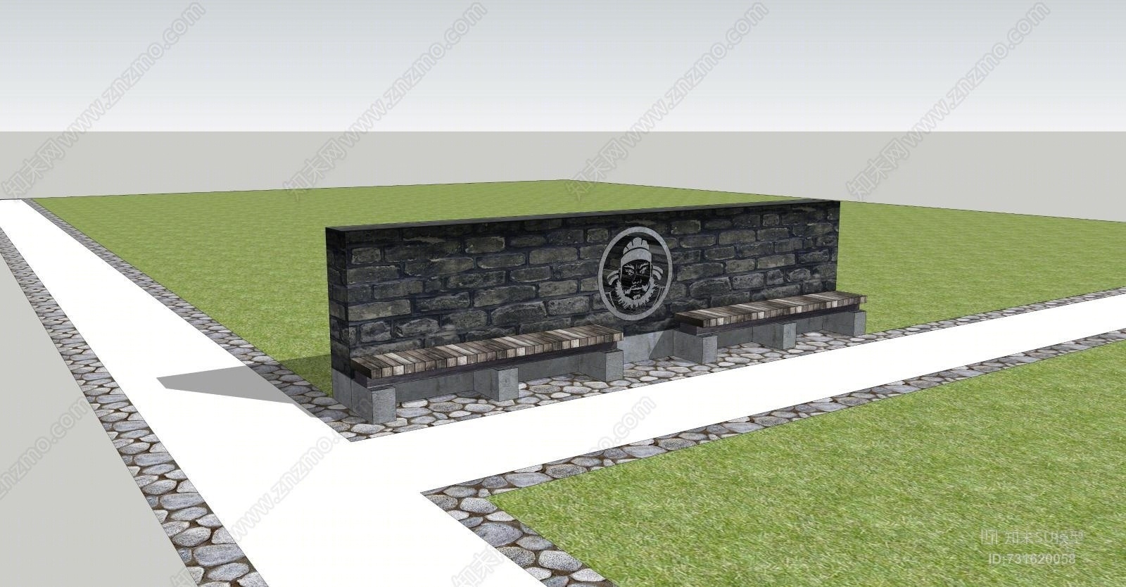 园林景观景墙座椅人物头像透雕SU模型下载【ID:731620058】