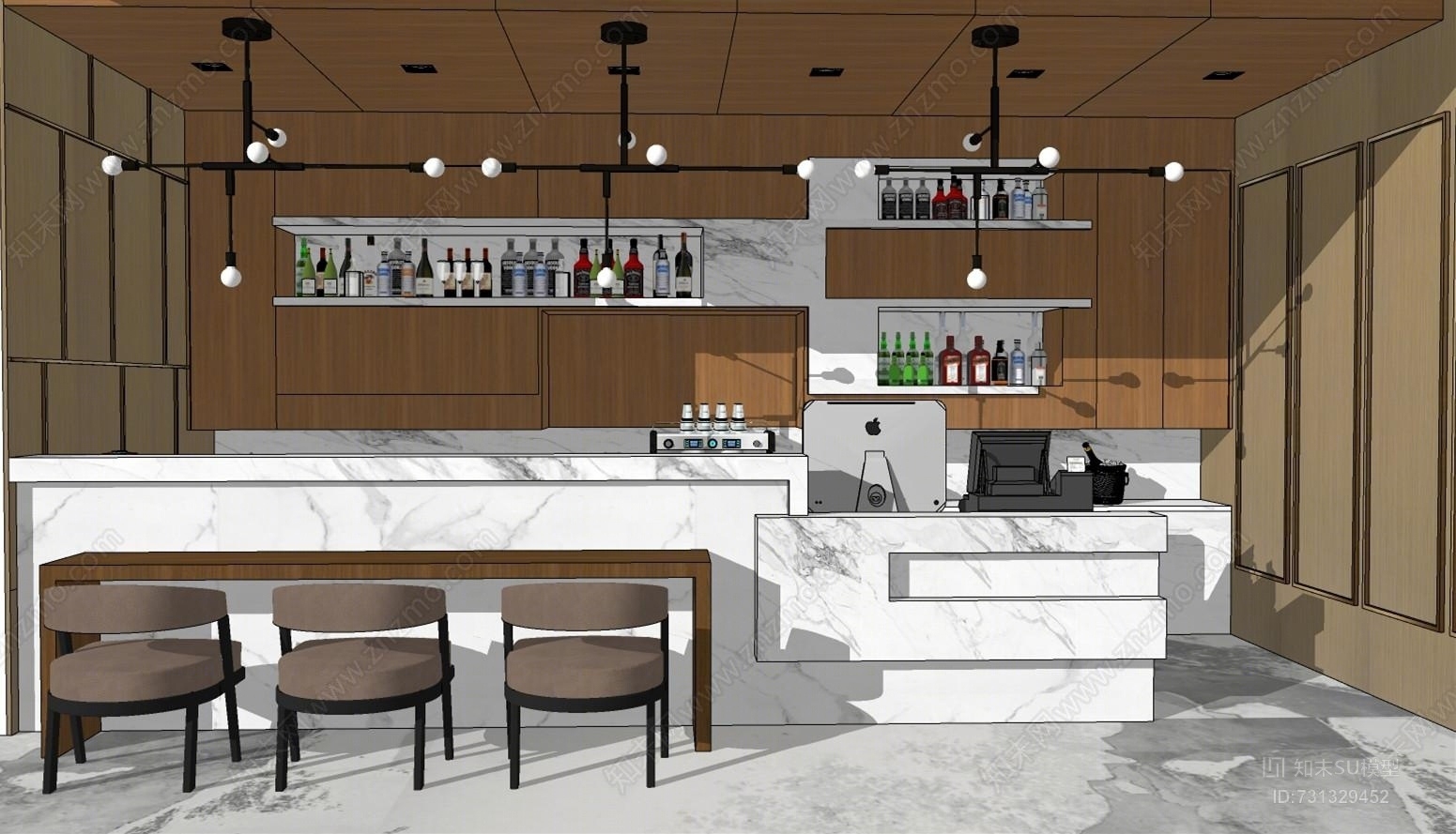 酒店吧台SU模型下载【ID:731329452】