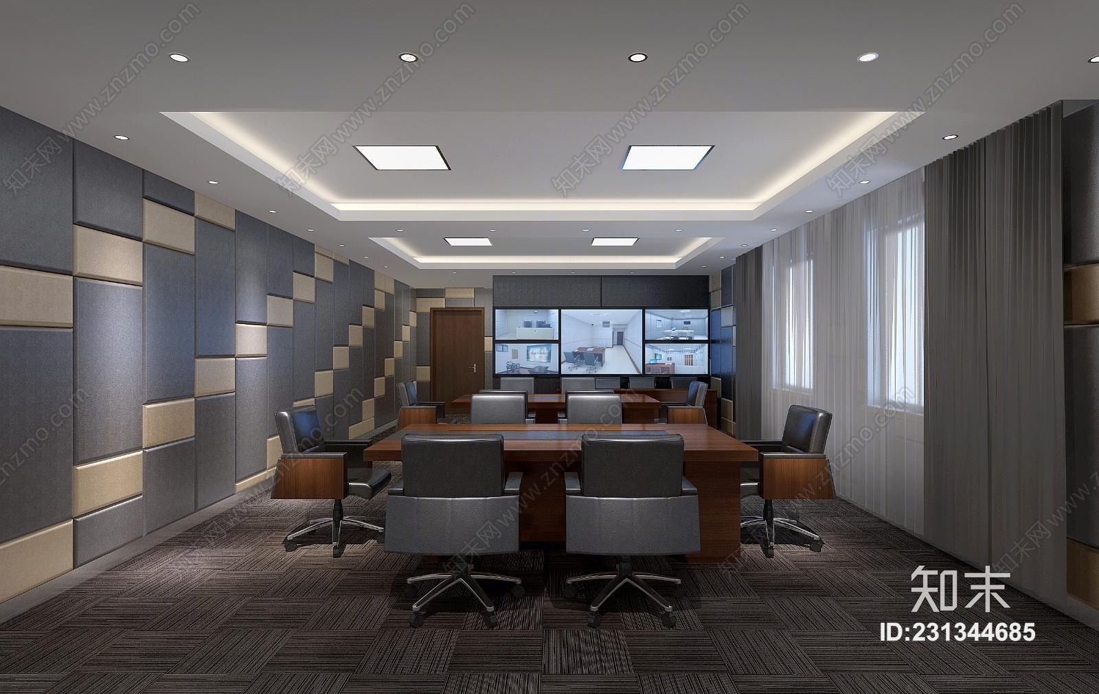 现代办公空间3D模型下载【ID:231344685】