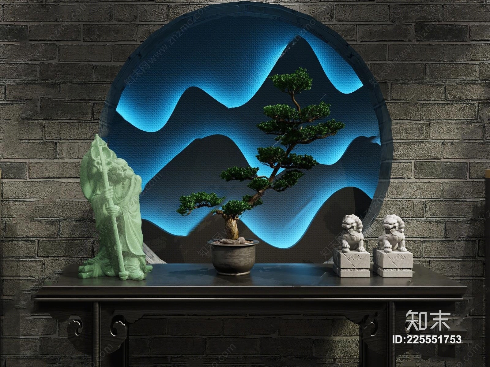 新中式端景台3D模型下载【ID:225551753】